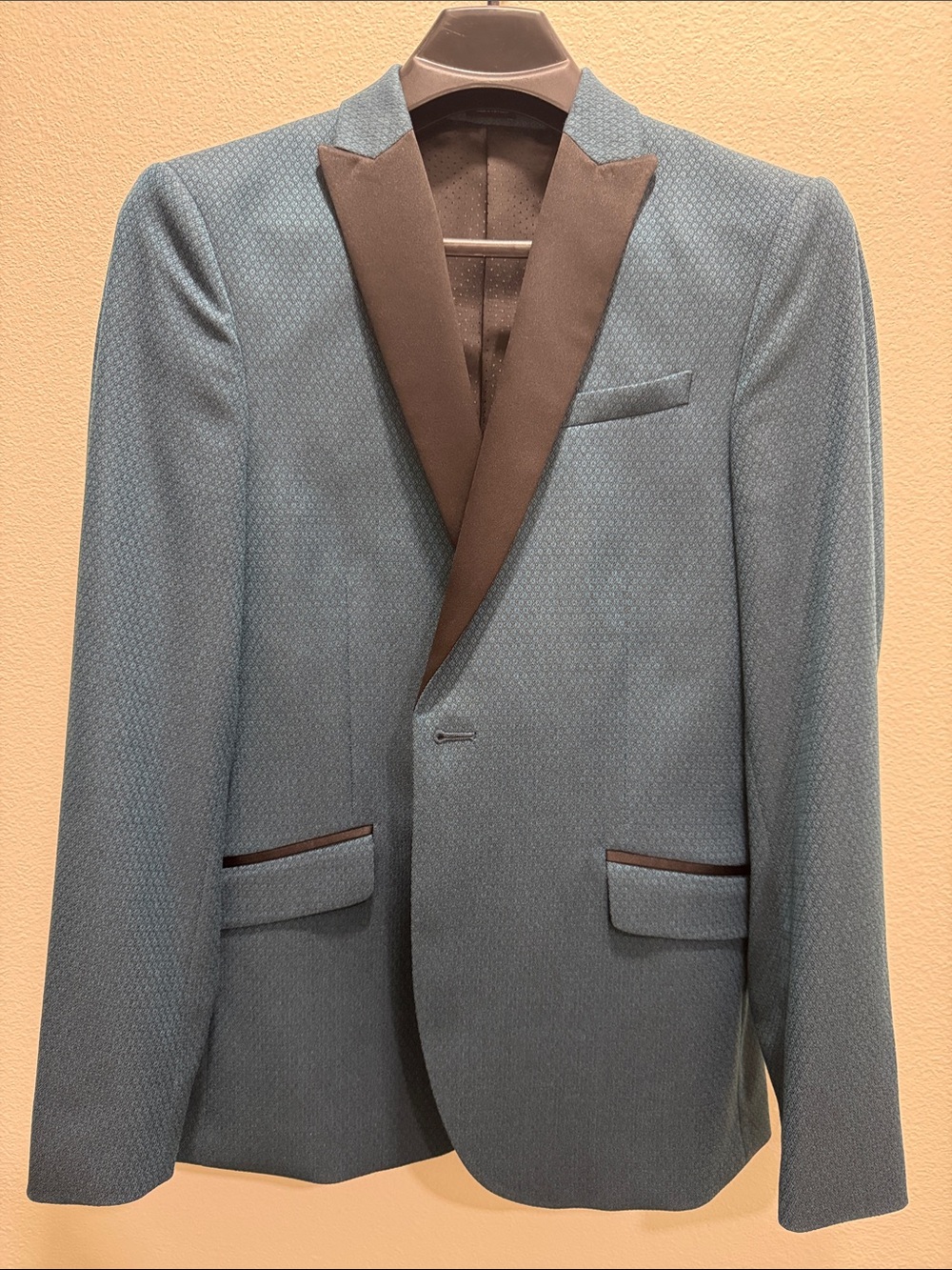 jf j.ferrar Teal Blue/greenish Tuxedo Blazer with Black Satin Shawl Lapel